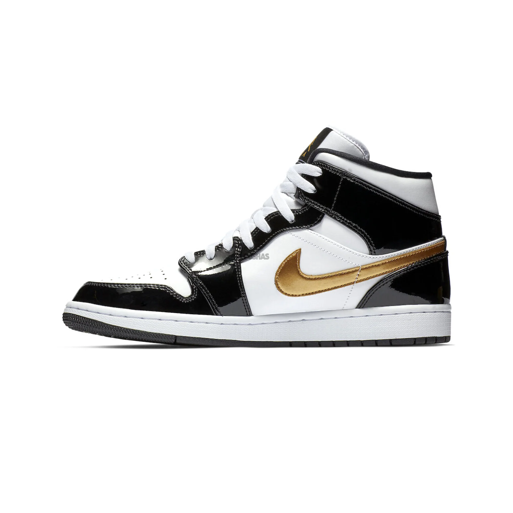Air Jordan 1 Mid 'Patent Black White Gold' (2019) - Image 3