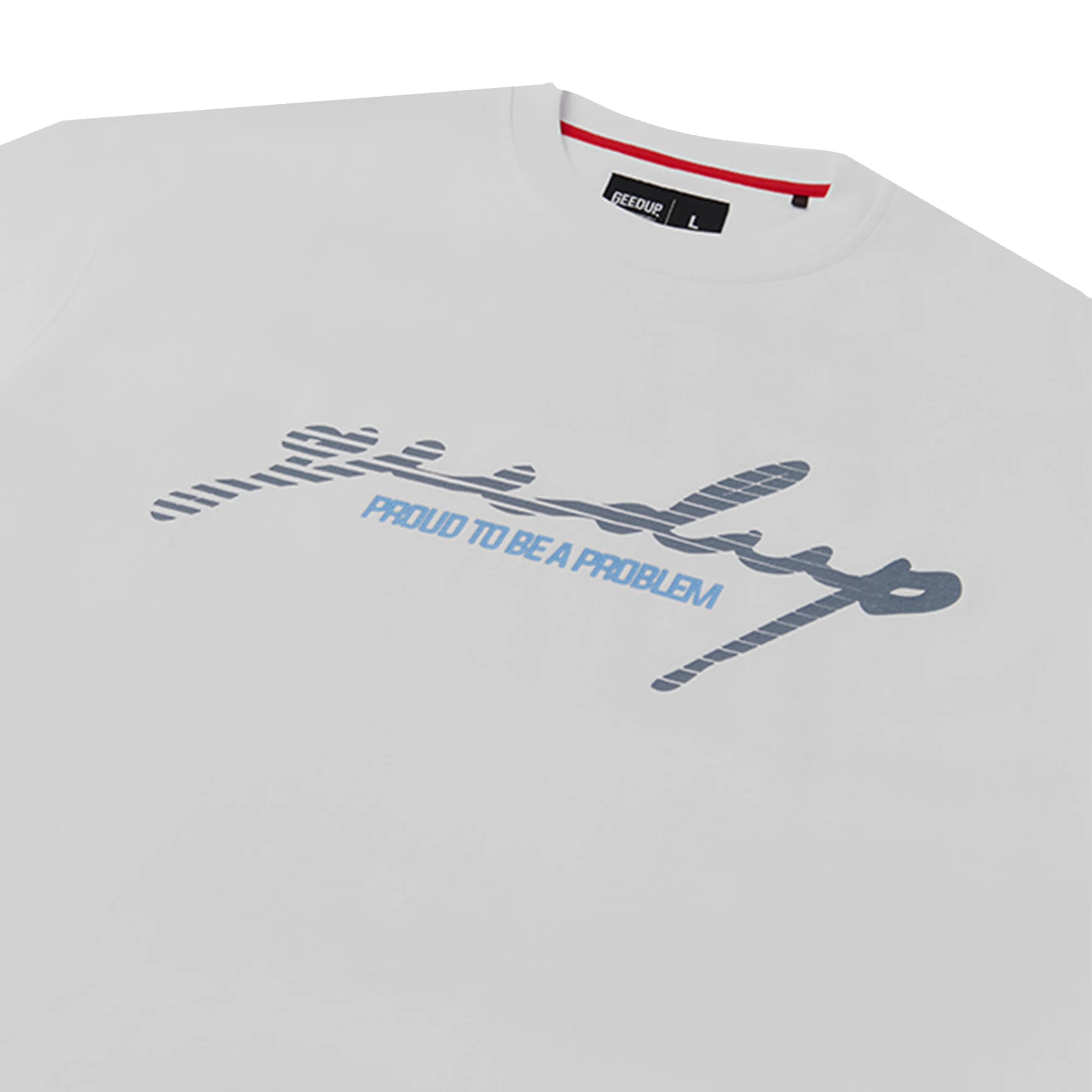 Geedup Proud To Be A Problem Nascar T-Shirt 'White / Blue' (2024) - Image 3