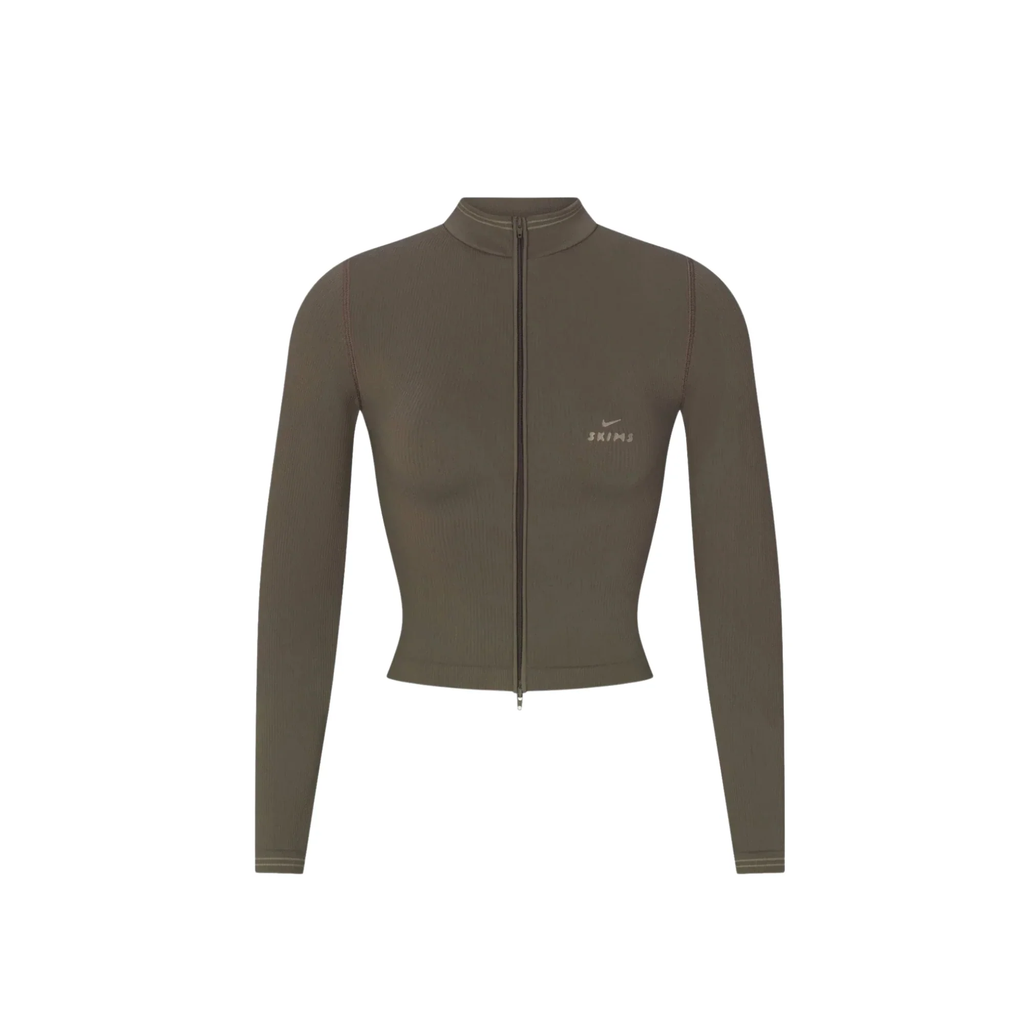 Nike Skims Ribbed Seamless Cropped Full-Zip Jacket 'Dusty Oak Moss / Dune'